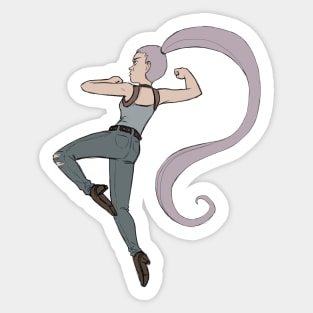 Jump Kick Battle Girl in Purple Sticker